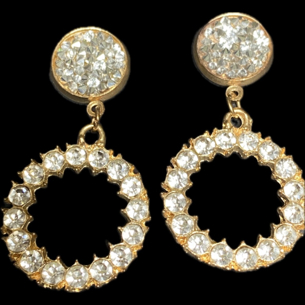 Druzy & Rhinestone Circular Drop Earrings